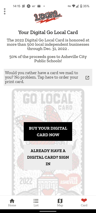 Go Local Asheville app digital card