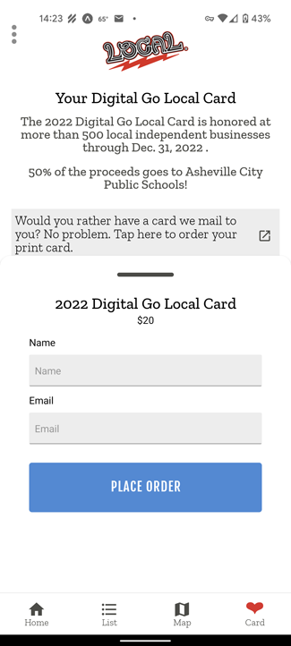 Go Local Asheville app digital card