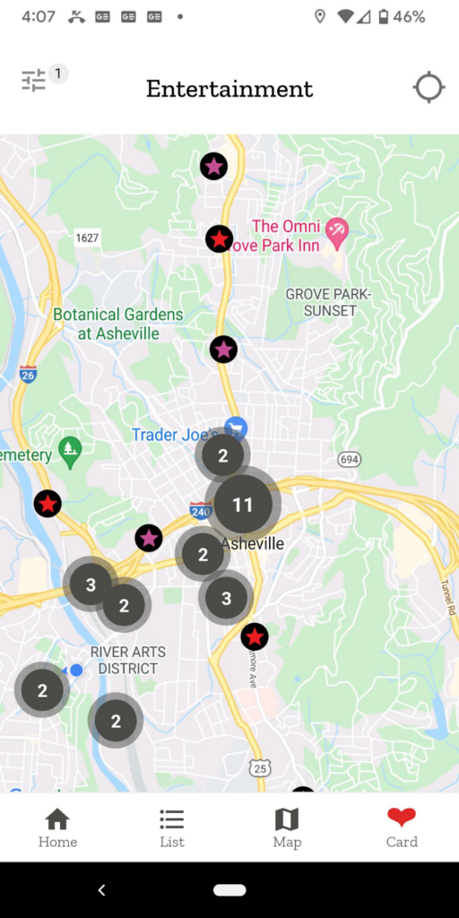 Go Local Asheville app business map